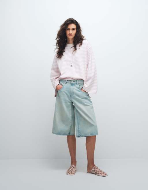 Gina Tricot - T-shirt a maniche lunghe comoda lilla a righe, 3 di 11