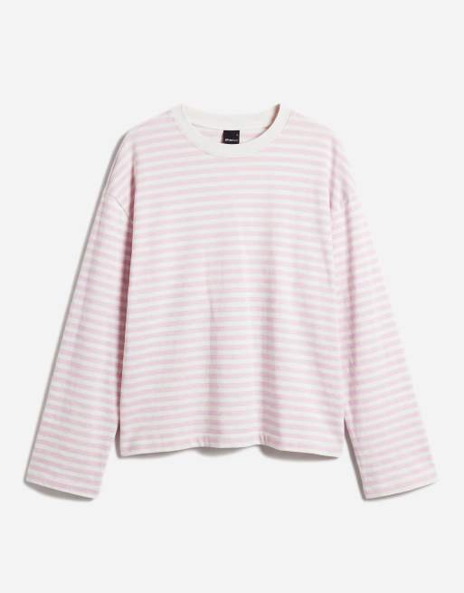 Gina Tricot - T-shirt a maniche lunghe comoda lilla a righe, 5 di 11