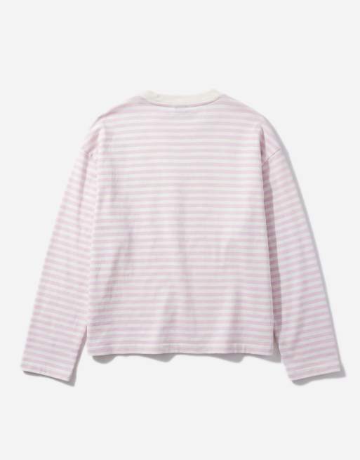 Gina Tricot - T-shirt a maniche lunghe comoda lilla a righe, 6 di 11