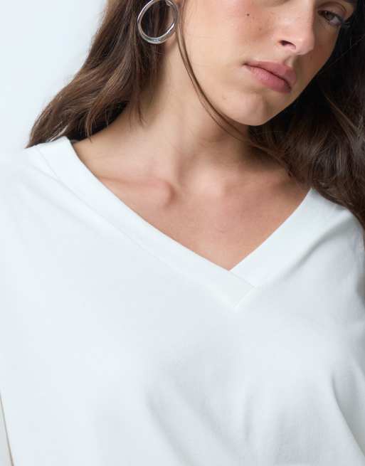 Gina Tricot t-shirt ample à manches longues col V blanc, 3 de 5