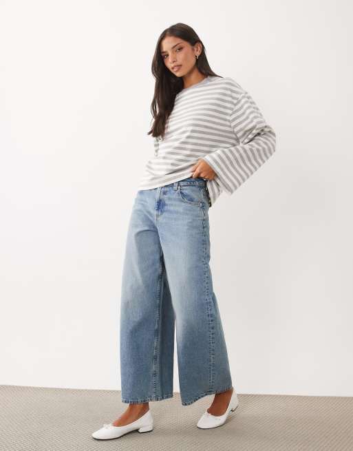 Gina Tricot T-shirt basic a maniche lunghe in puro cotone a righe grigie, 3 di 4