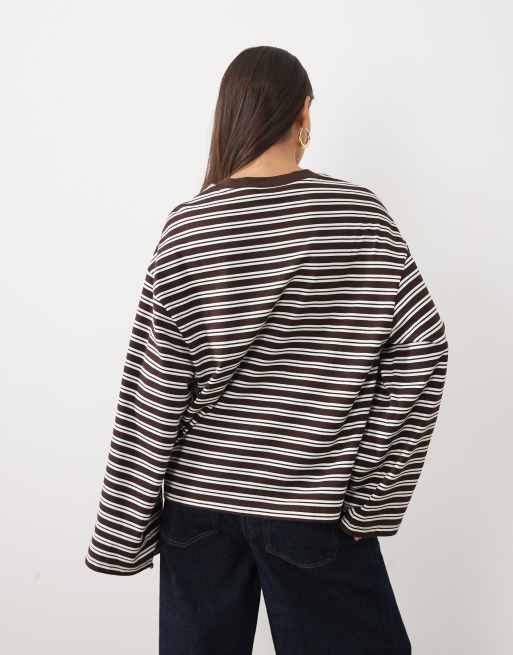 GINA TRICOT T-shirt comoda a maniche lunghe marrone, 2 di 4