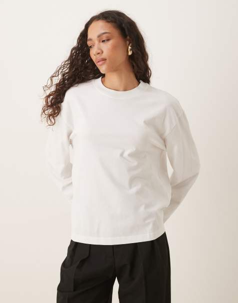 Gina Tricot - T-shirt met lange mouwen en ruimvallende pasvorm in wit - view 1