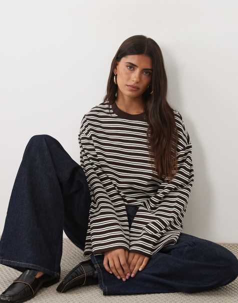 Gina Tricot T-shirt z długim rękawem, luźny krój, brązowy - view 1