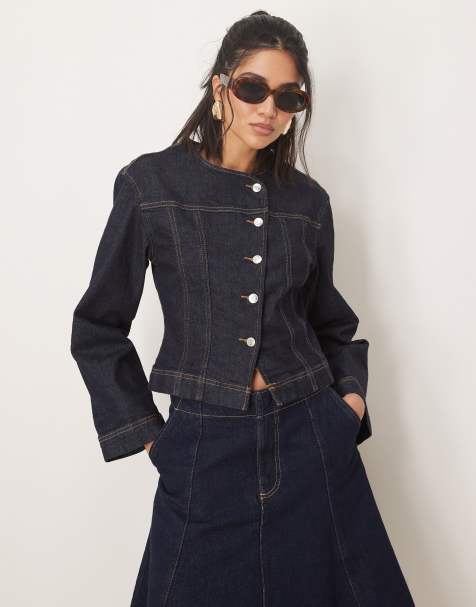 Gina Tricot – Taillierte Stretch-Jeansjacke in indigoblauer Rinse-Waschung, Kombiteil - view 1