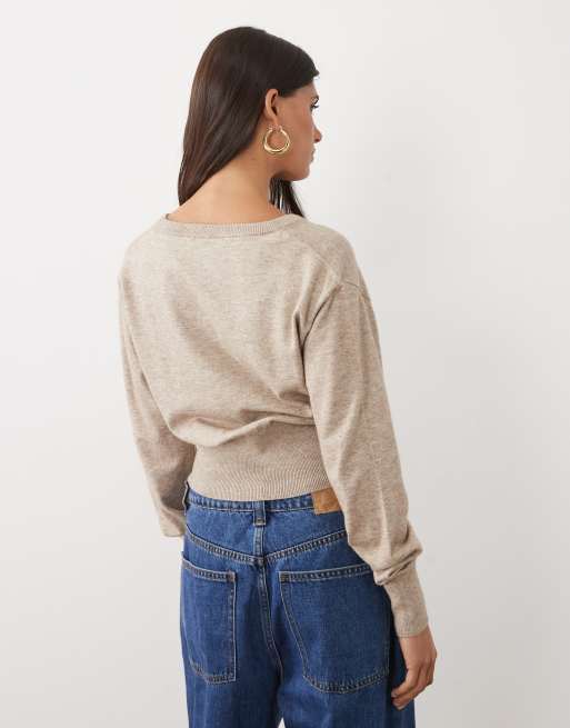 Gina Tricot taillierte Strickjacke mit betonter Taille in Beige, 4 von 4