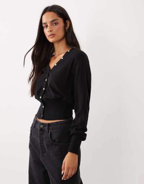 Gina Tricot taillierte Strickjacke mit betonter Taille in Schwarz - view 1