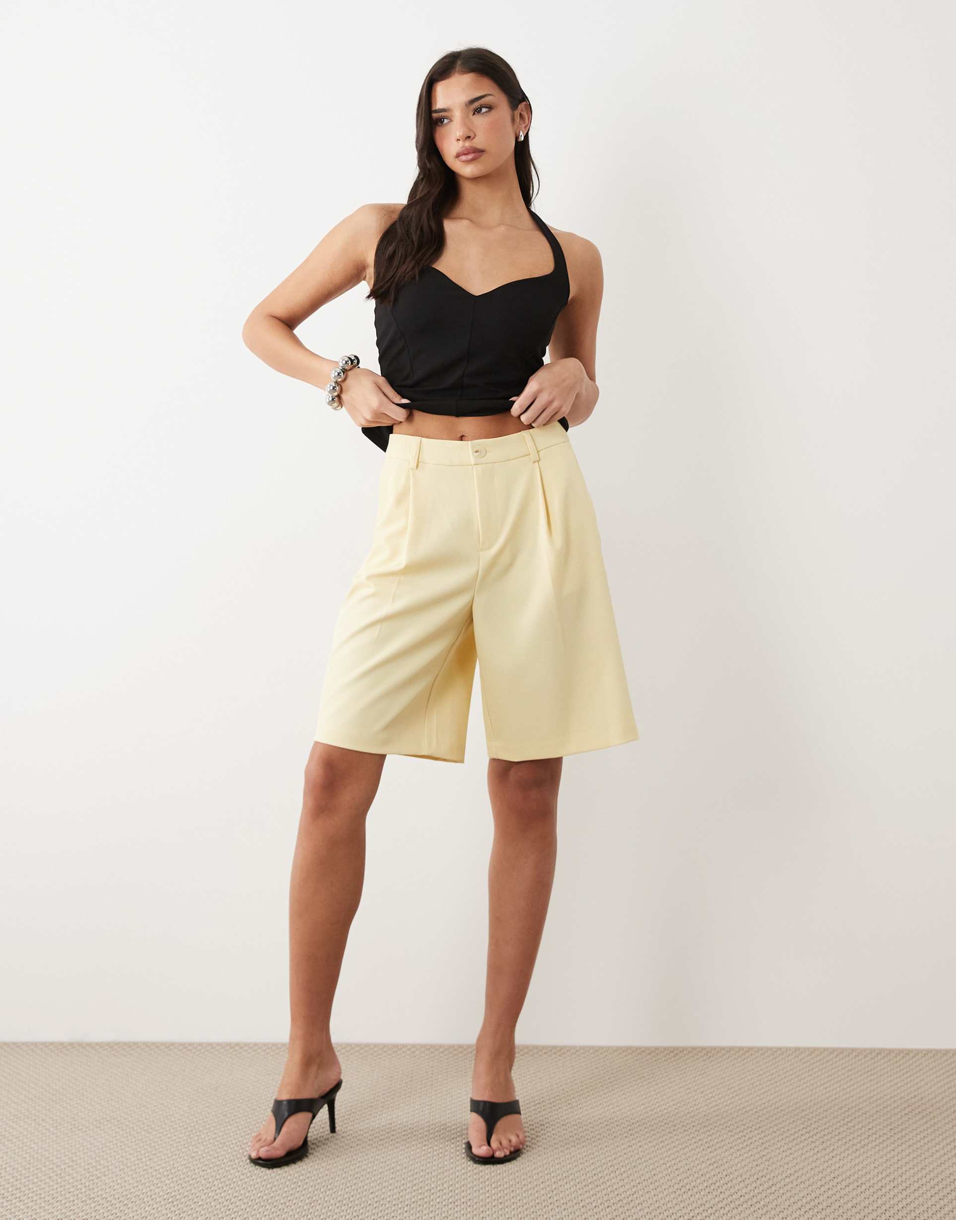 gina tricot tailored bermuda shorts in yellow