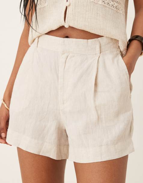 Gina Tricot tailored linen shorts in beige - view 1