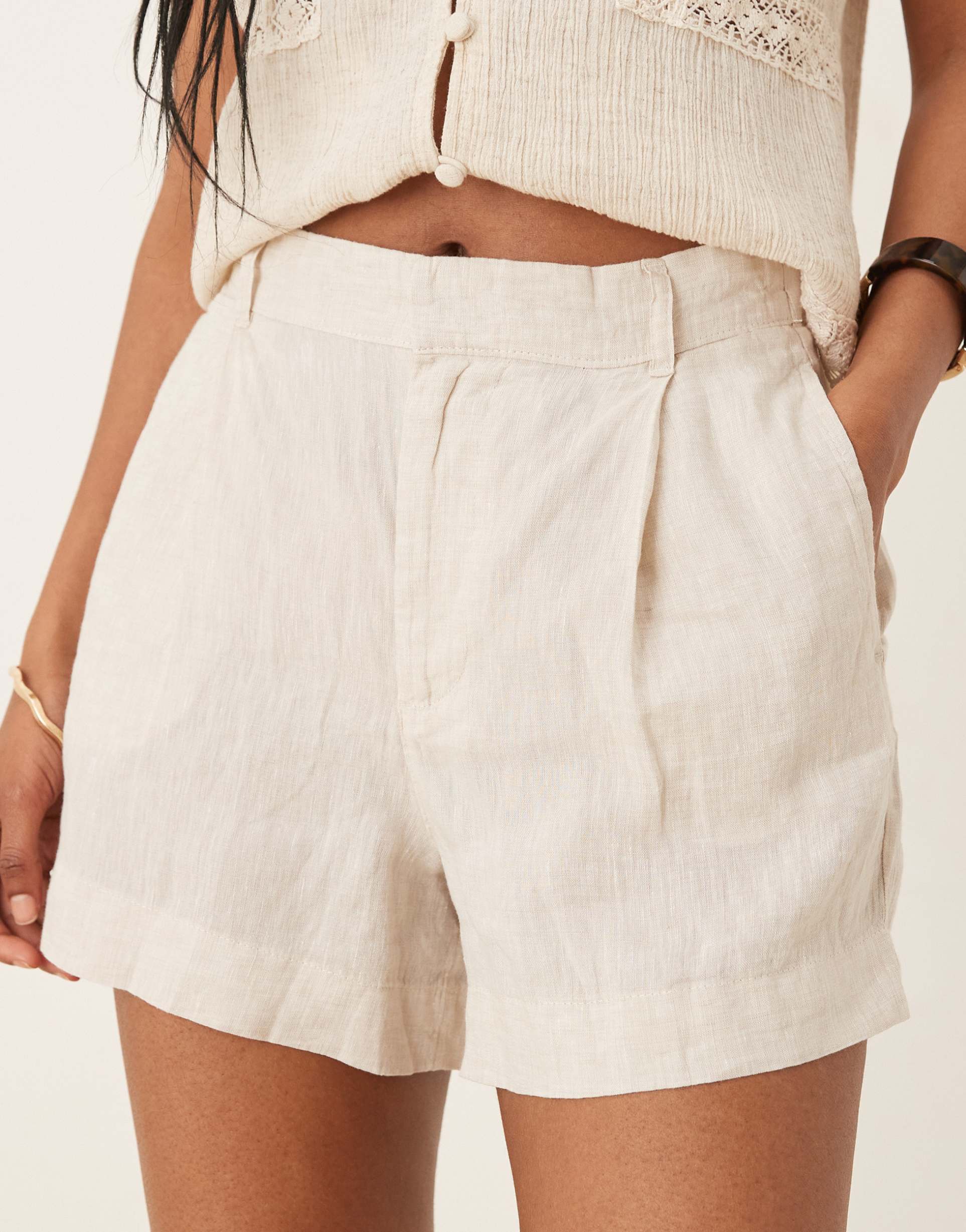 gina tricot tailored linen shorts in beige