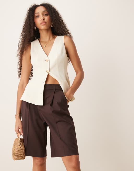 Gina Tricot tailored long bermuda shorts in dark brown