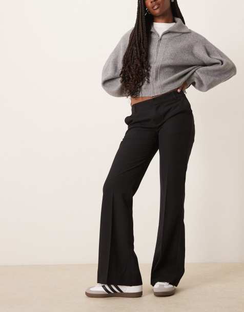 Gina Tricot tailored low waist relaxed bootcut trousers in black