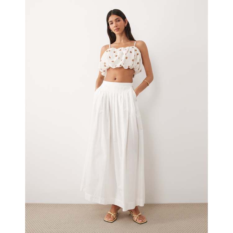 Gina Tricot tailored pleated volume midi skirt in off white | ASOS