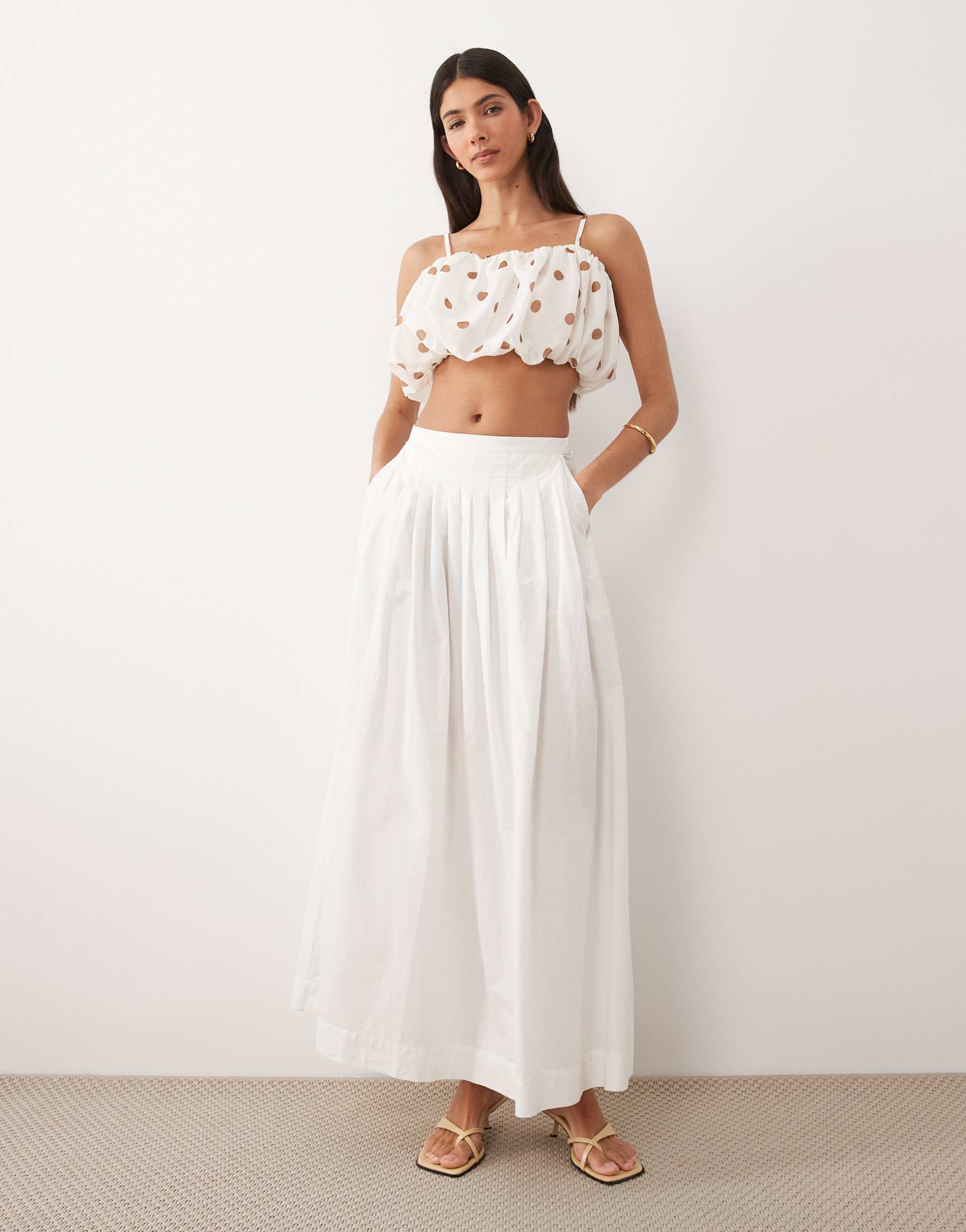 gina tricot tailored pleated volume midi skirt in off white