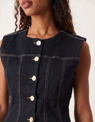 Gina Tricot Tailored Sculpt Waist Shaped Denim Vest Top In Blue
