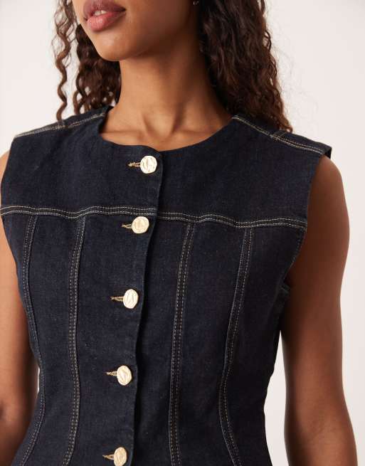 Gina Tricot tailored sculpt waist shaped denim vest top in