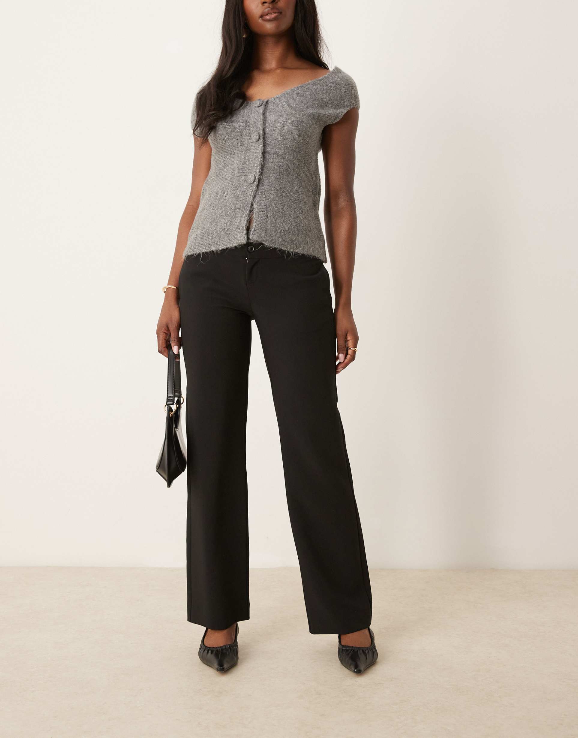 gina tricot tailored straight leg pants in black