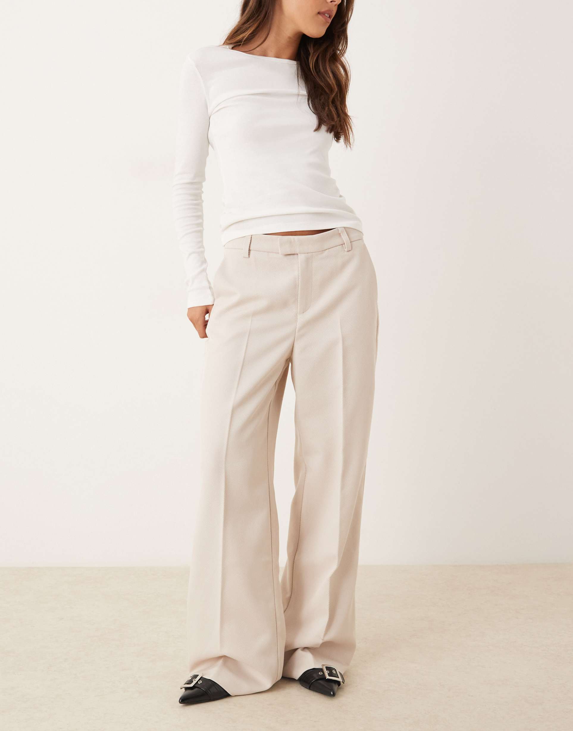 gina tricot tailored wide leg pants in beige
