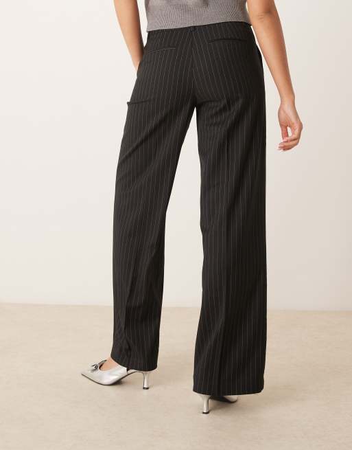 Gina Tricot tailored wide leg pants with flat front in black pinstripe, 3 of 5