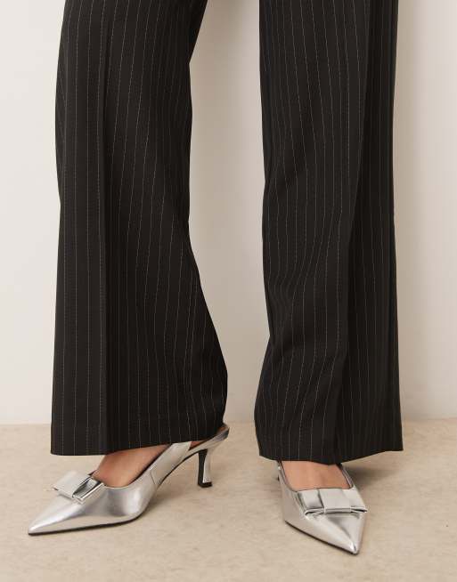 Gina Tricot tailored wide leg pants with flat front in black pinstripe, 4 of 5
