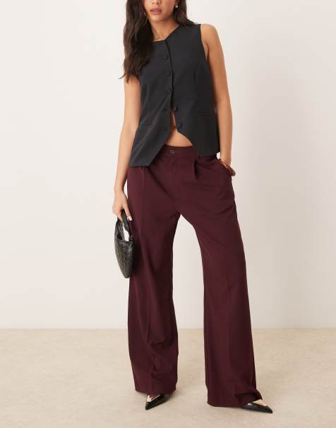 Gina Tricot tailored wide leg pants with pleat front in dark wine burgundy - view 1