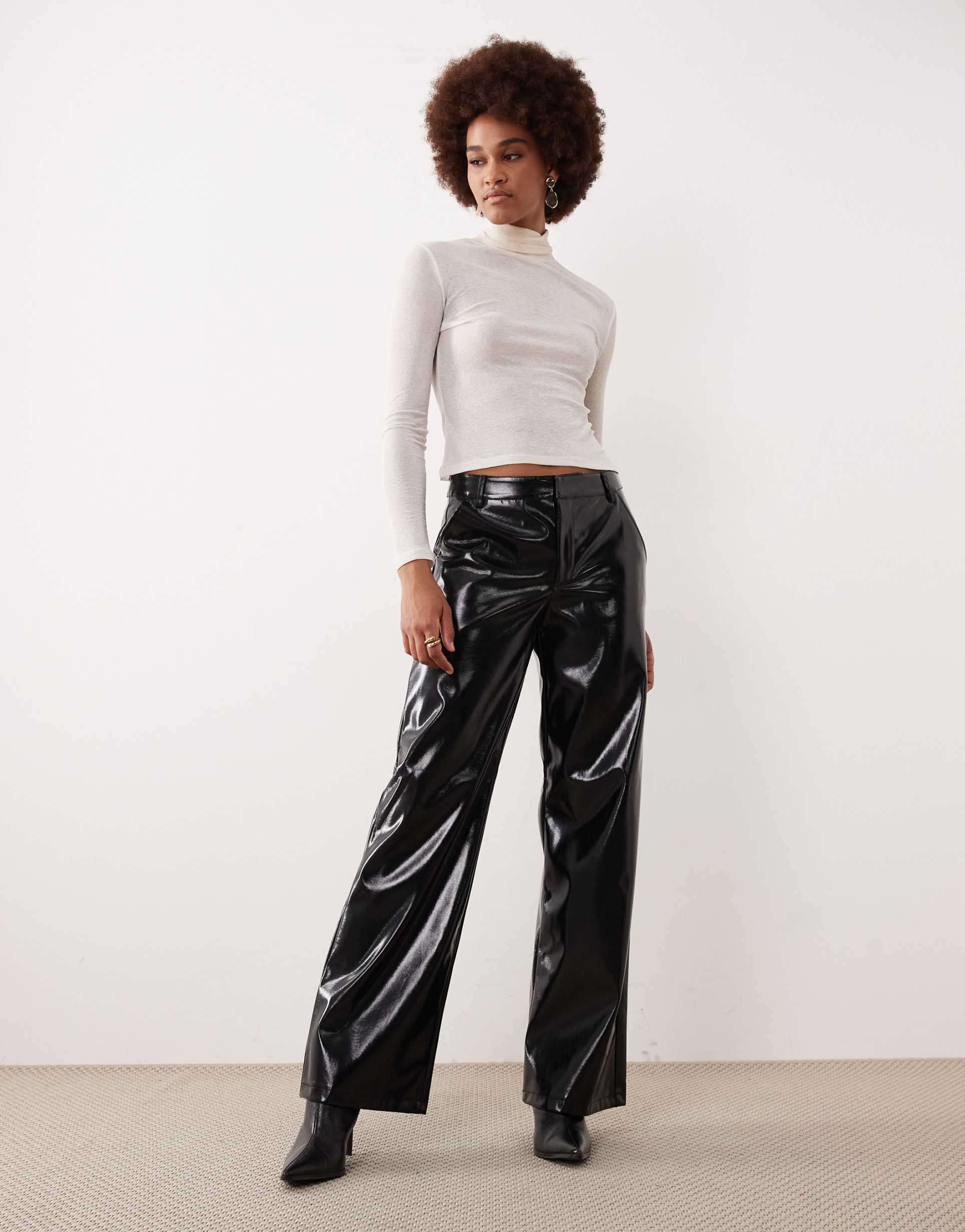 gina tricot tall coated pu straight pants in black