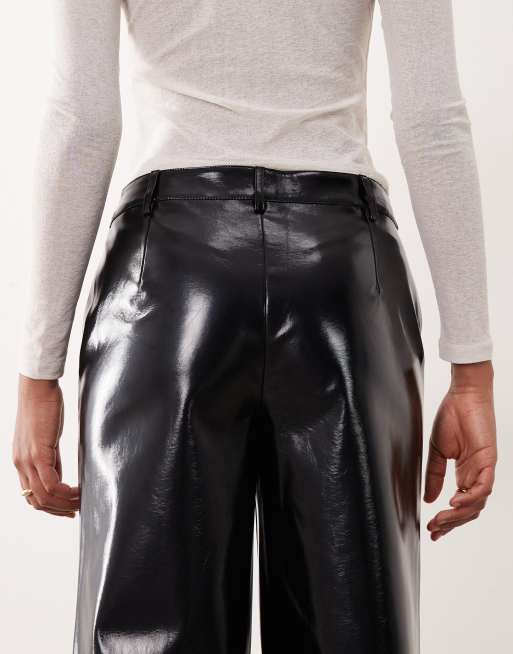 Gina Tricot Tall coated PU straight trousers in black, 5 of 5