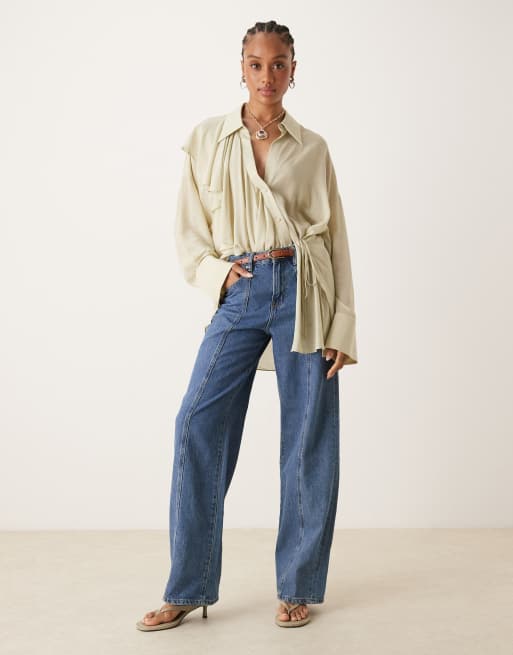 Gina Tricot Tall – Eleganckie jeansy z rozszerzanymi nogawkami w kolorze ciemnego indygo