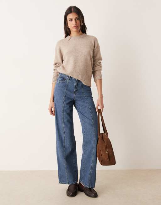 Gina Tricot Tall - Jeans con fondo ampio blu lavaggio medio con cucitura sul davanti