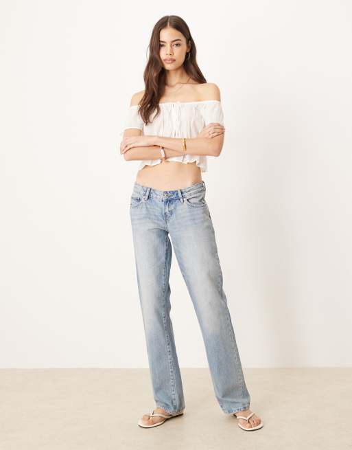 Gina Tricot Tall - Jeans dritti a vita bassa lavaggio chiaro blu vintage 