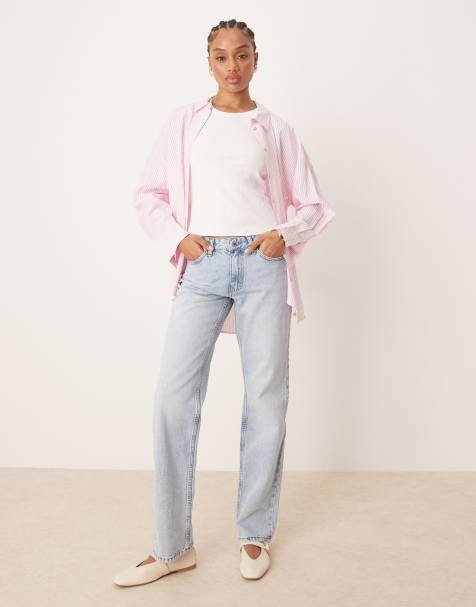 Gina Tricot Tall – Jeans in hellblauer Waschung mit geradem Schnitt und tiefem Bund - view 1