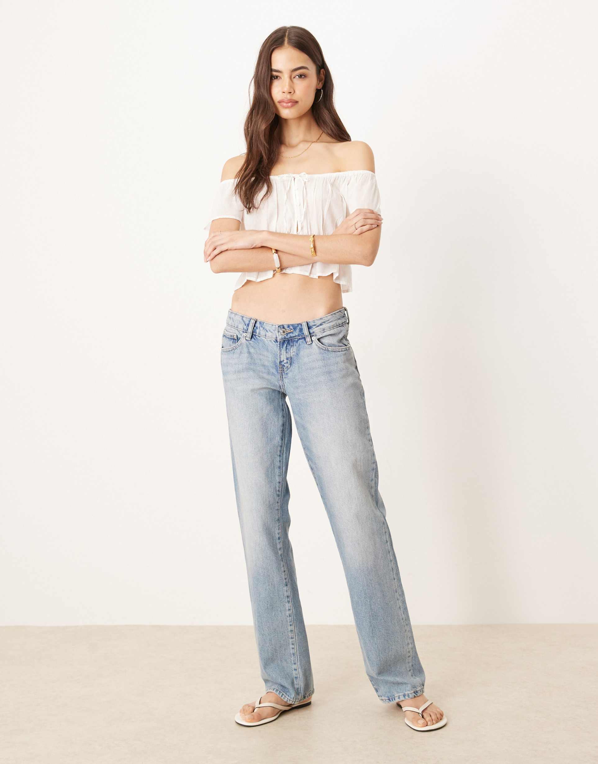 gina tricot tall low waist straight leg jeans in lightwash vintage blue