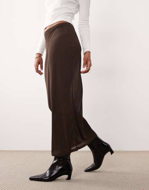 Gina Tricot Tall sheer midi skirt in brown, 2 of 5