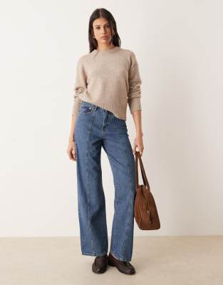 GINA TRICOT Tall Gina Tricot Tall wide leg front seam detail jeans in midwash blue