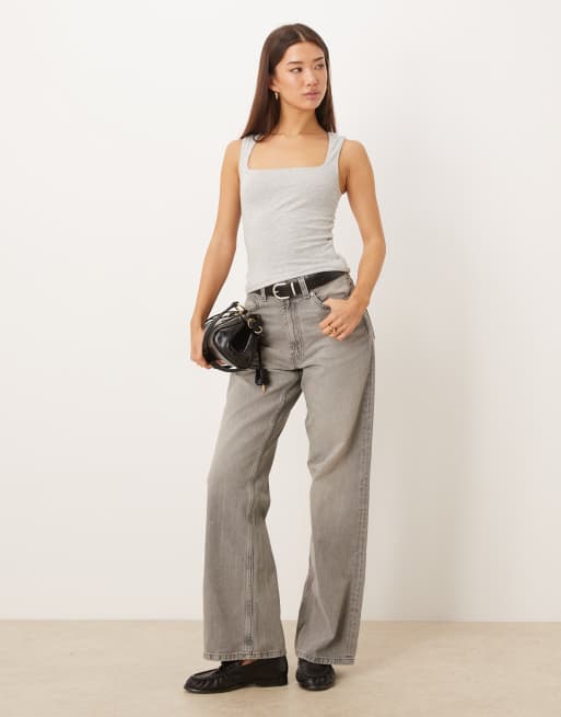 Gina Tricot – Tanktop in Grau meliert mit eckigem Ausschnitt, 2 von 4