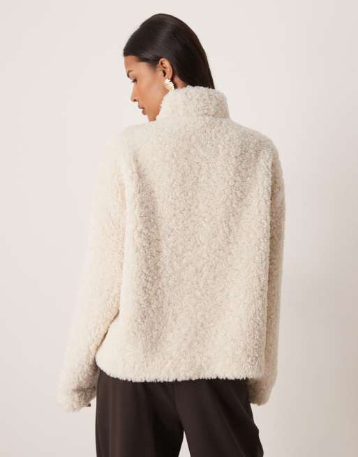 Gina Tricot teddy jacket with high neck in off white | ASOS