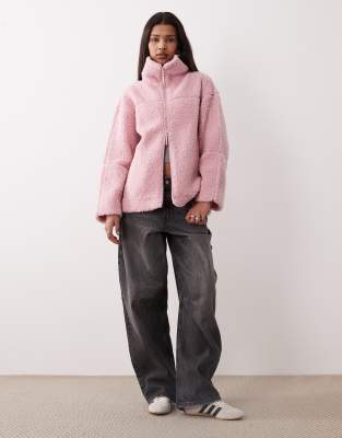 Gina Tricot teddy zip up jacket in pink