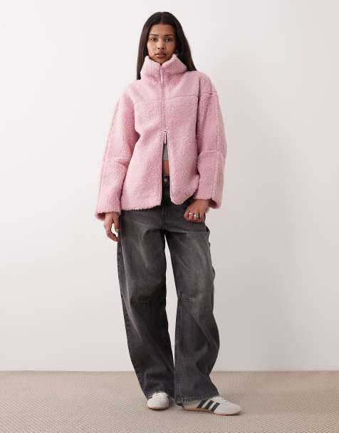 Gina Tricot teddy zip up jacket in pink - view 1