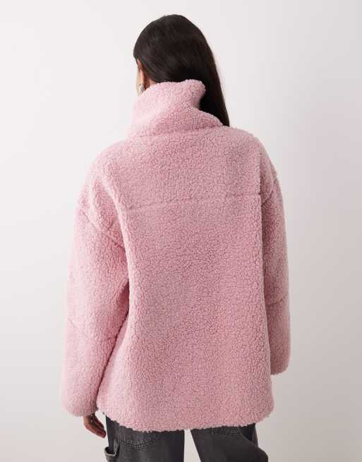 Gina Tricot teddy zip up jacket in pink, 4 of 4