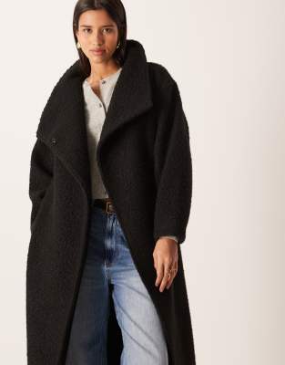 Gina Tricot Textured Belted Midaxi Coat In Black