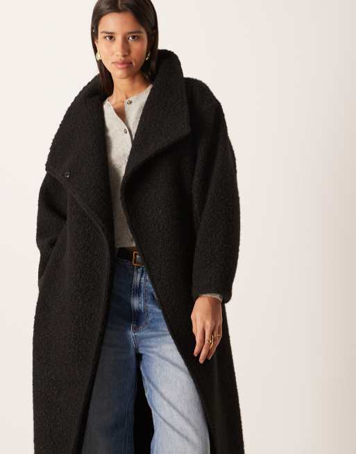 Gina Tricot textured belted midaxi coat in black