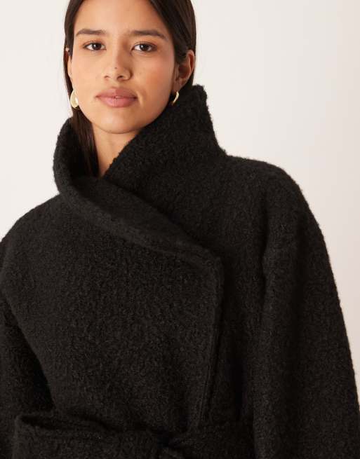 Gina Tricot textured belted midaxi coat in black