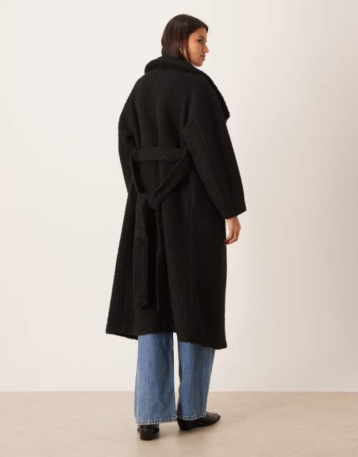 Gina Tricot textured belted midaxi coat in black