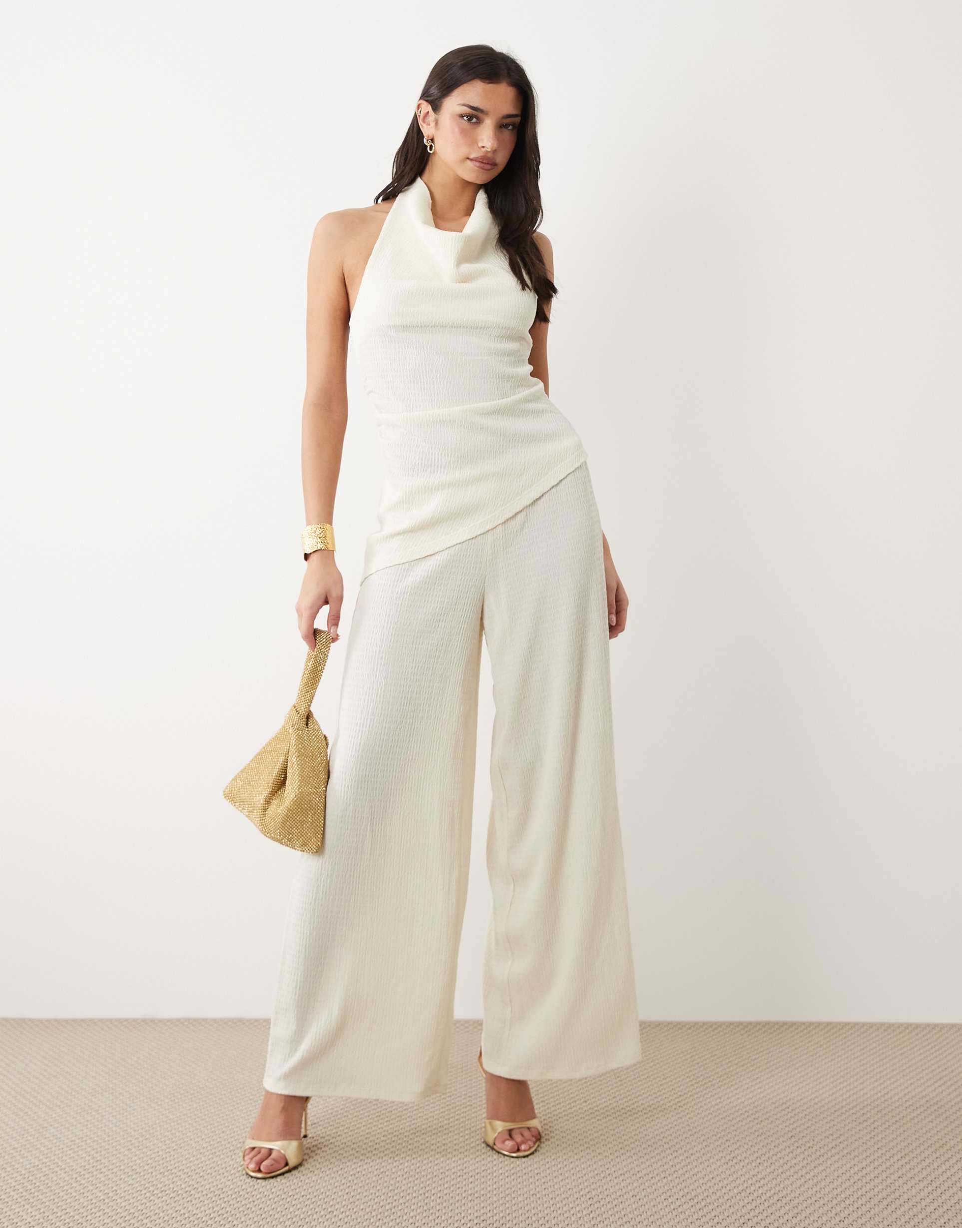 gina tricot textured wide pants in white - part of a set