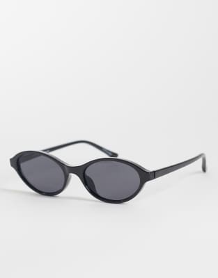 Gina Tricot Thin Oval Sunglasses In Black