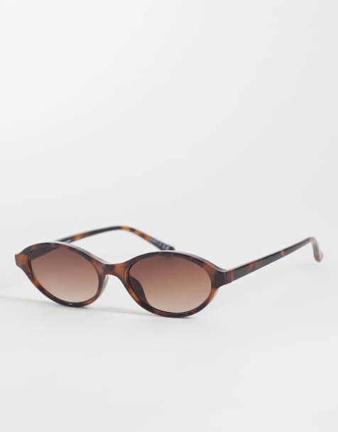 Gina Tricot thin oval sunglasses in tortoise shell brown - view 1