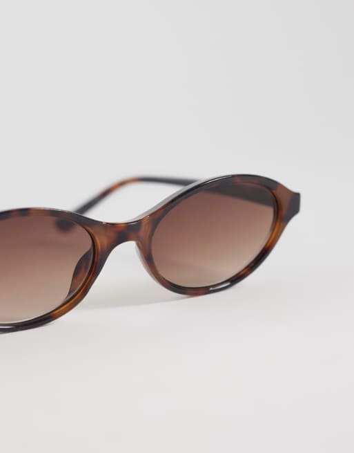 Gina Tricot thin oval sunglasses in tortoise shell brown, 2 of 3