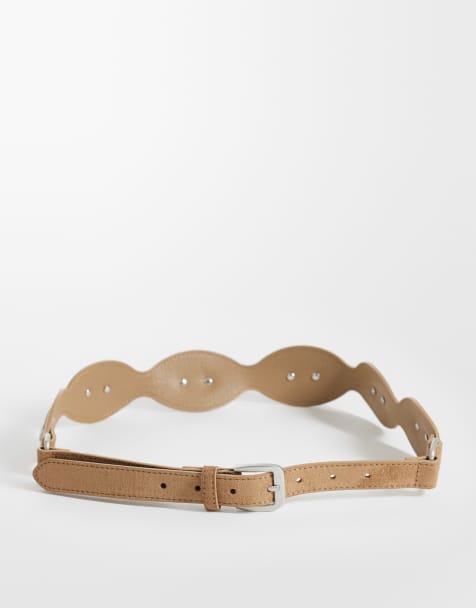 Gina Tricot thin rectangle suede belt in light brown - view 1