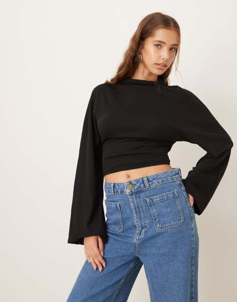 Gina Tricot tie back long sleeve top in black - view 1