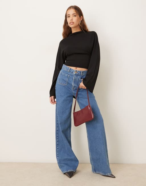 Gina Tricot tie back long sleeve top in black, 3 of 4